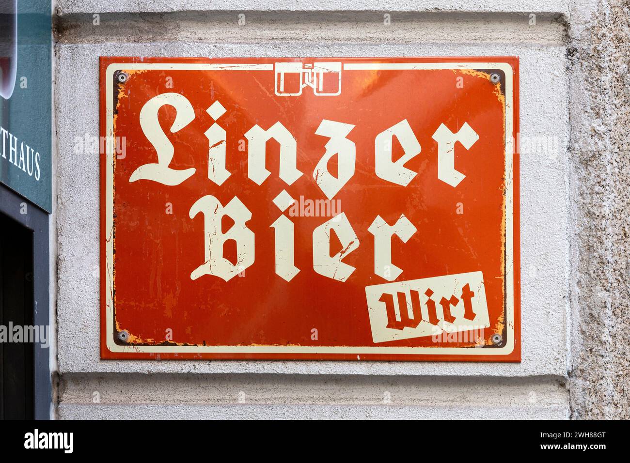 Schild, Linzer Bier, Upper Austria, Austria Stock Photo