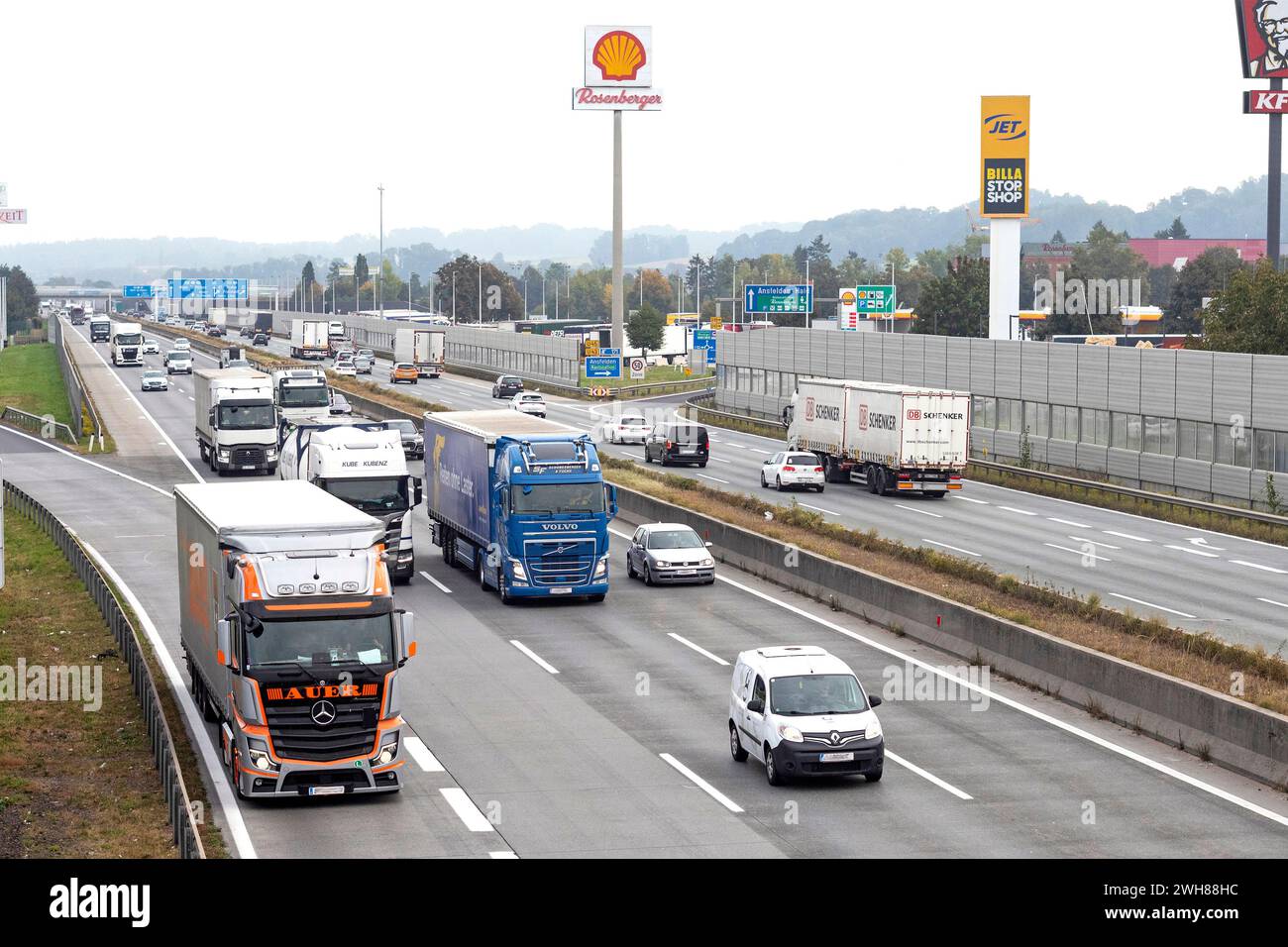 Traffic On The A1 Of The Western Motorway OÖ Near Ansfelden, Austria Stock Photo
