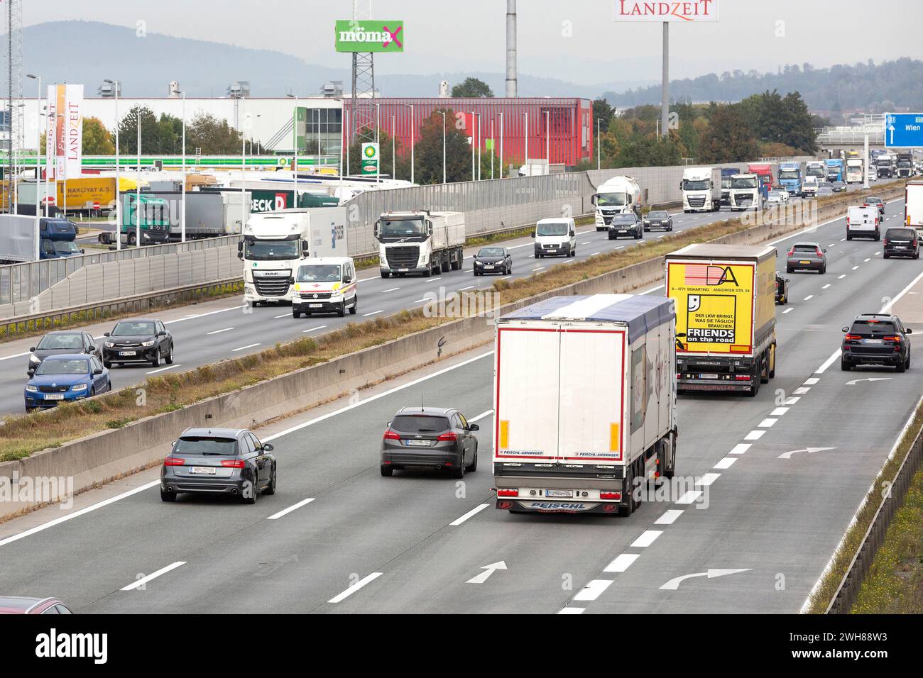 Traffic On The A1 Motorway Near Ansfelden, Upper Austria, Austria Stock Photo
