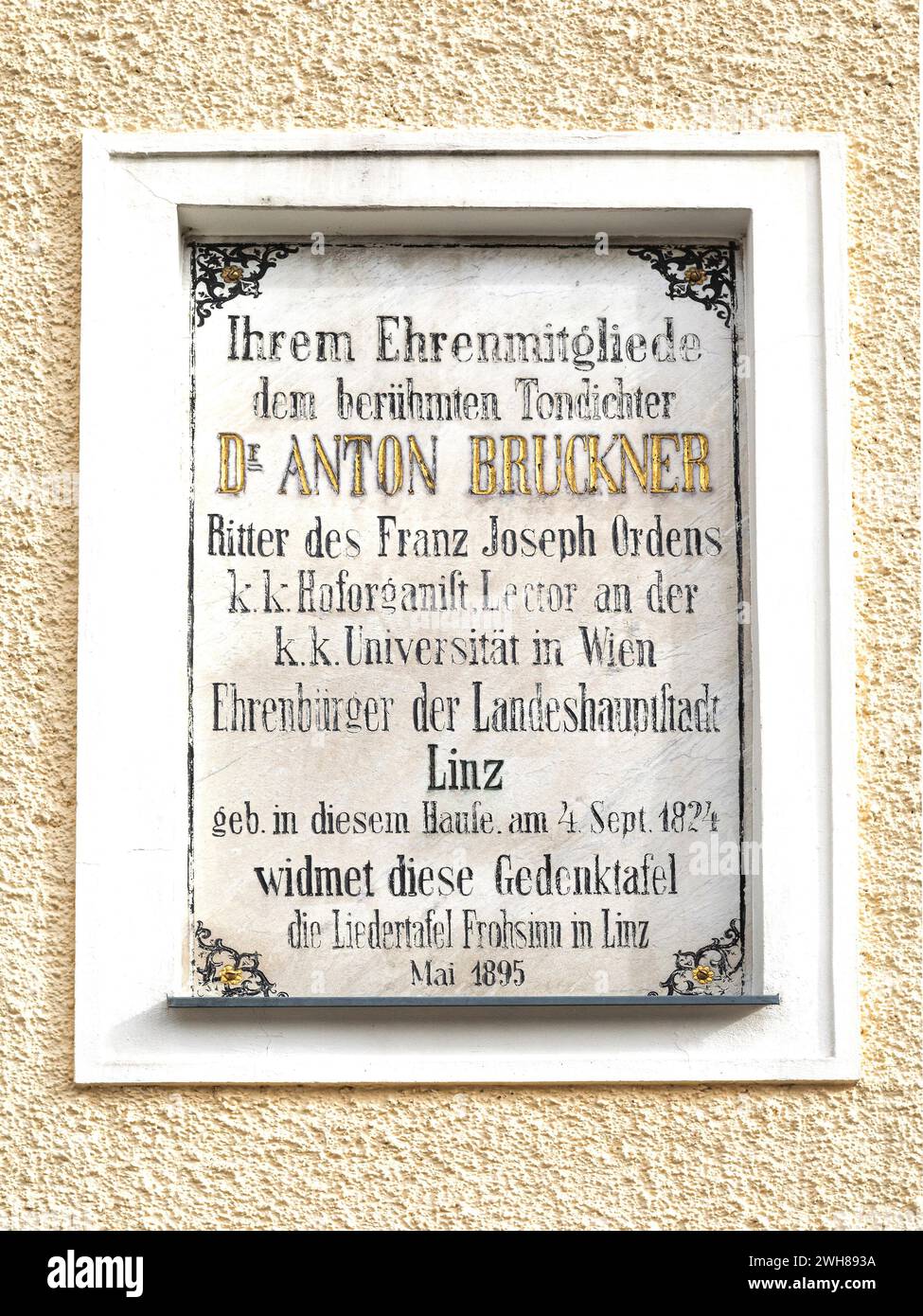 Commemorative Plaque, Anton Bruckner, Birthplace, Ansfelden, Upper Austria, Austria Stock Photo