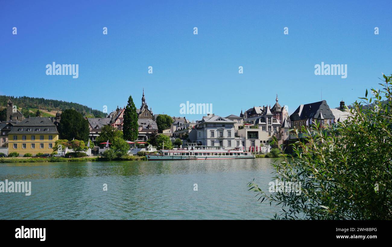 Moselle River bank view of Traben-Trabach in Germany. Stock Photo