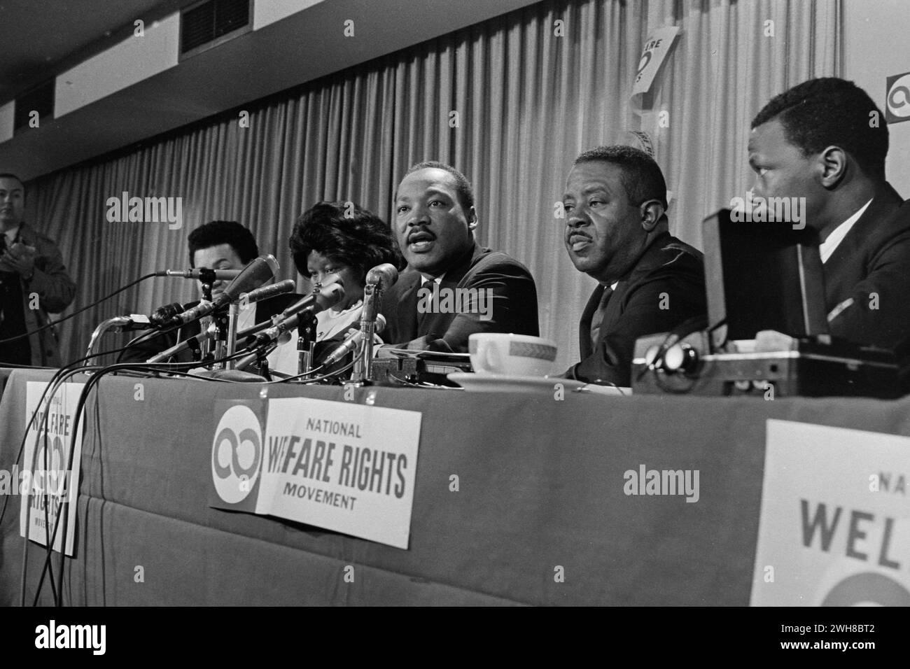 Dr. Martin Luthur King Jr with Influential Civil Rights Leader Delivering a Powerful Speech at a National Welfare Rights Organization Event Stock Photo