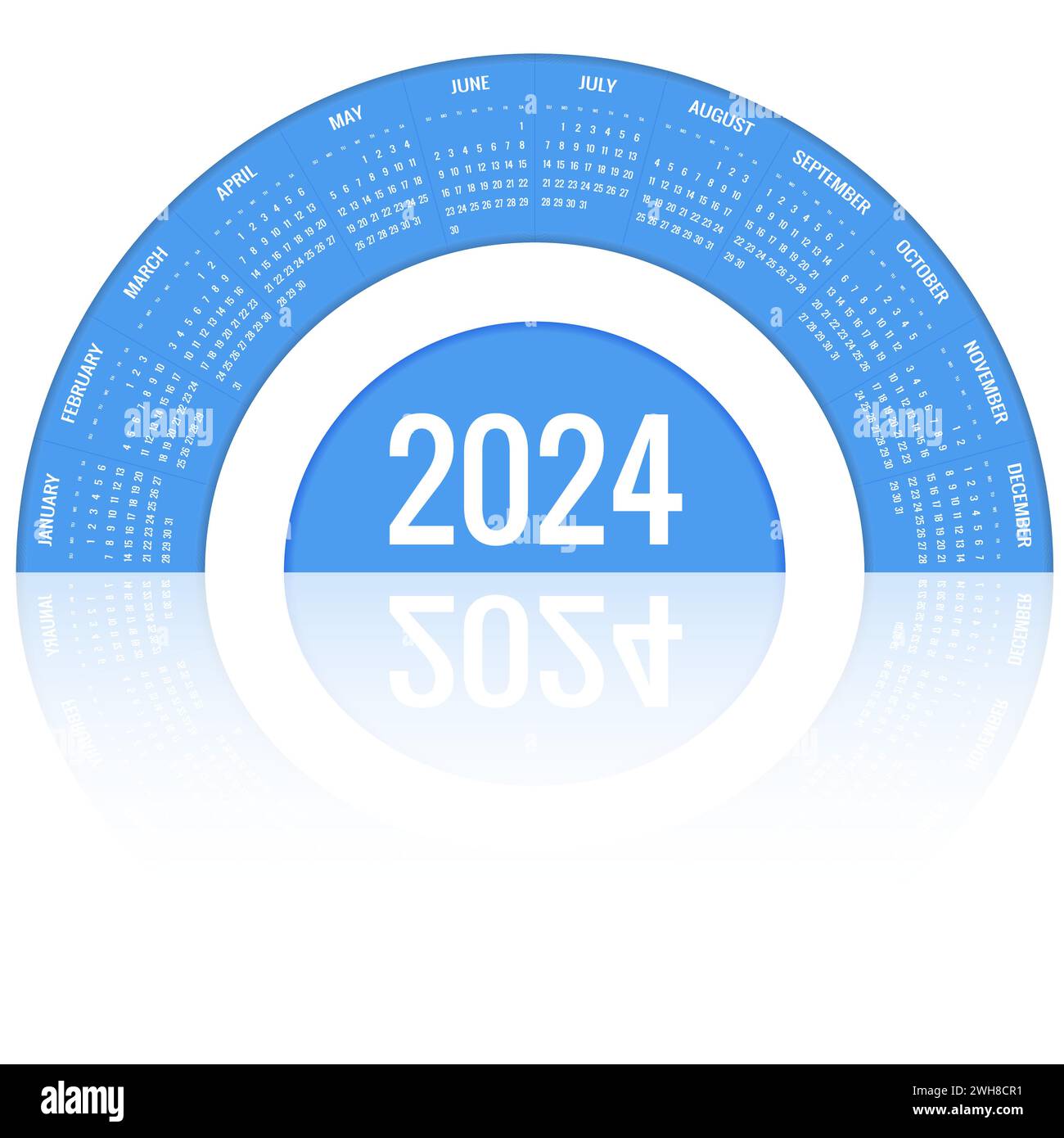 Quarter calendar template for 2024 year. Wall calendar grid in a