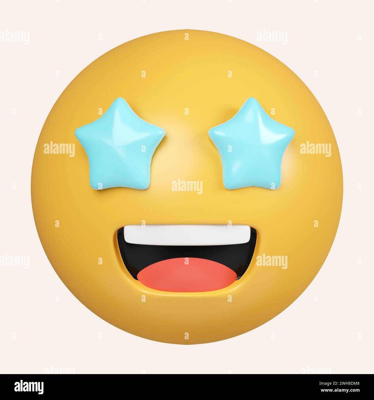 3d emoji. Starry eyed emoji. Excited emoticon face with blue star