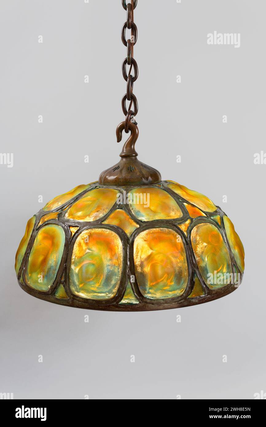 Tiffany & Company Turtleback Tile Chandelier. Two rows of amber-range ...