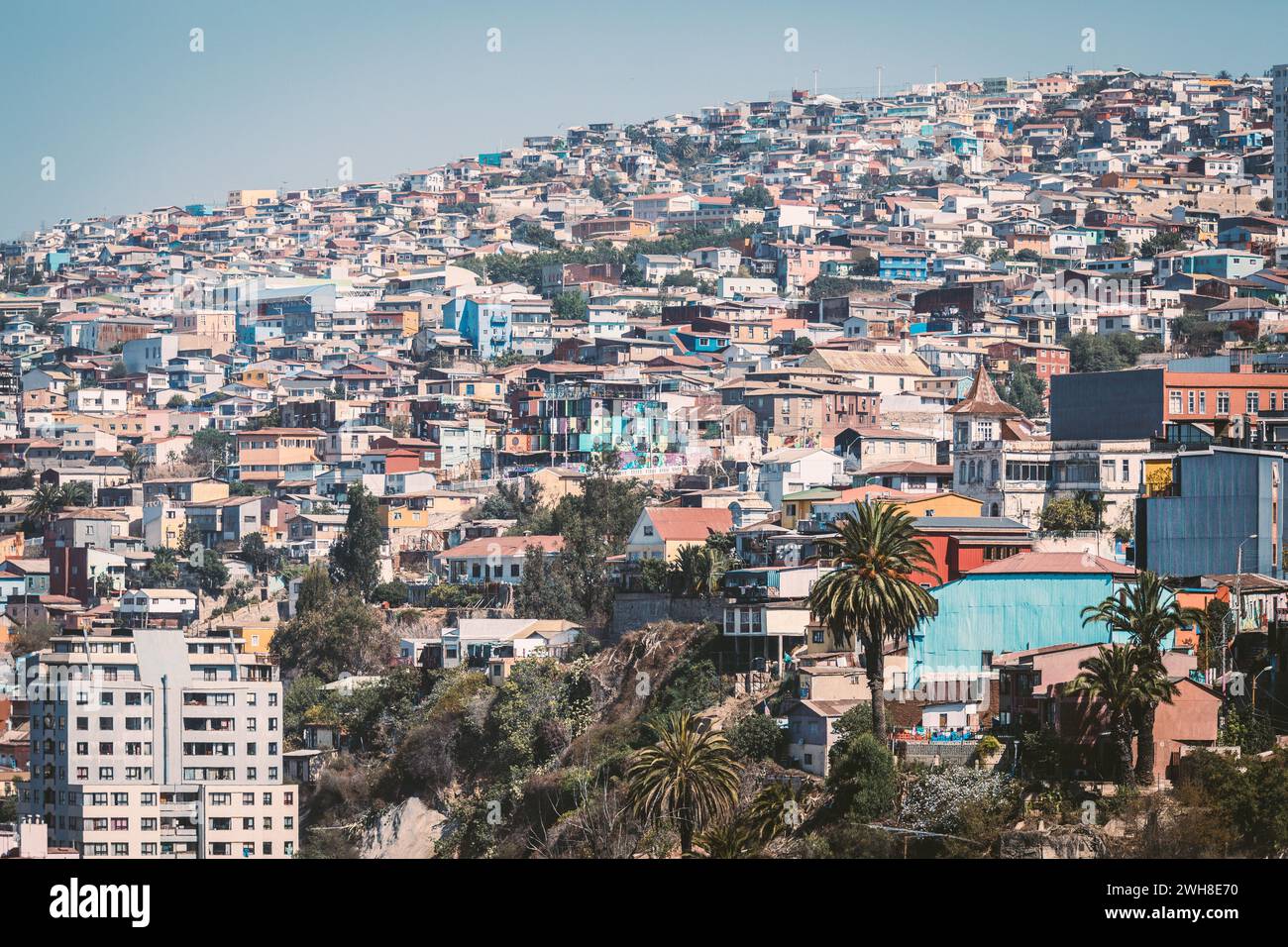 Colorful houses on the slopes of Valparaiso in Chile. Stock Photo