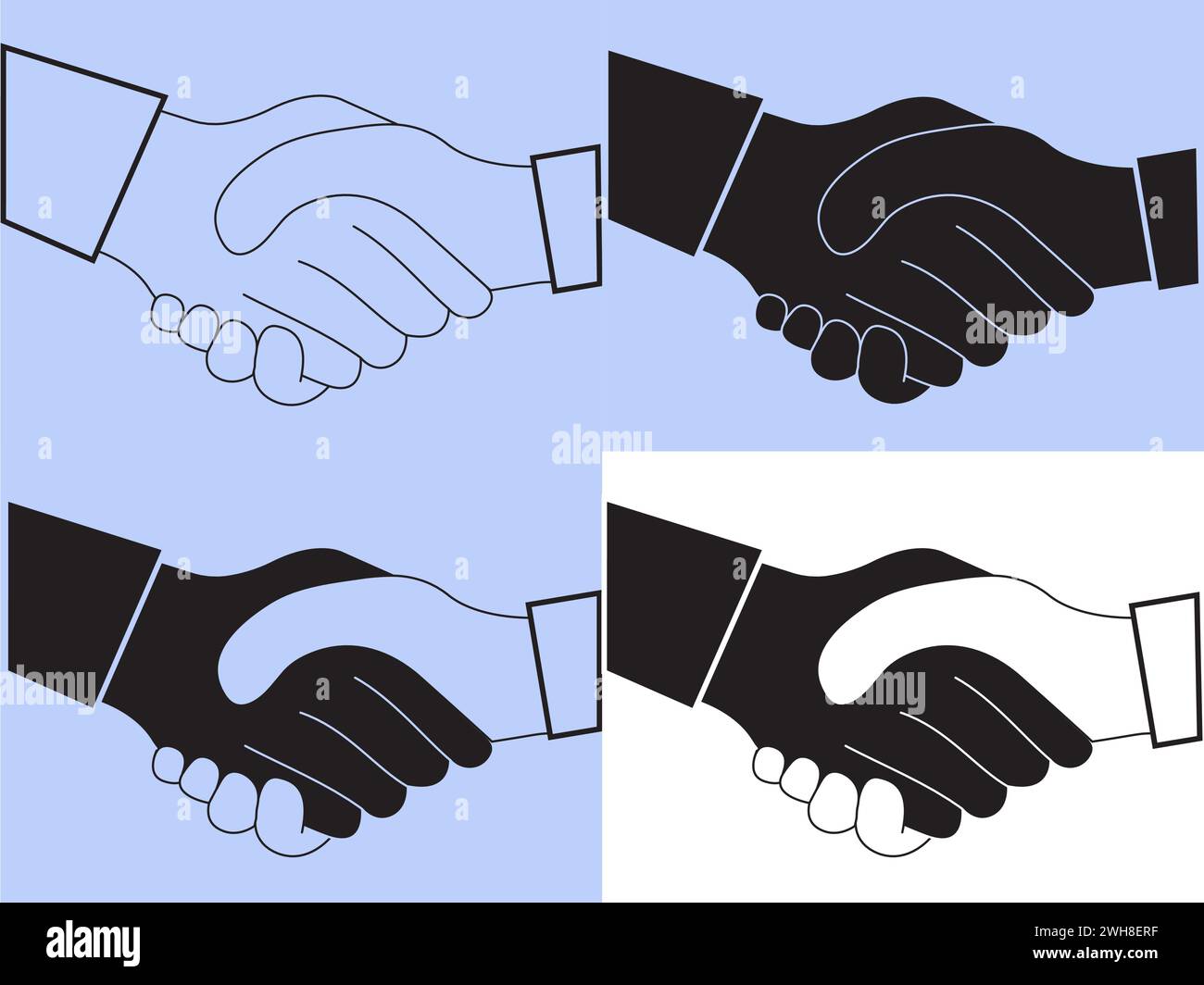 Business Agreement or Accepting a business deal concept, Handshake between customers or at interviews. Four different fill types or strokes Stock Vector