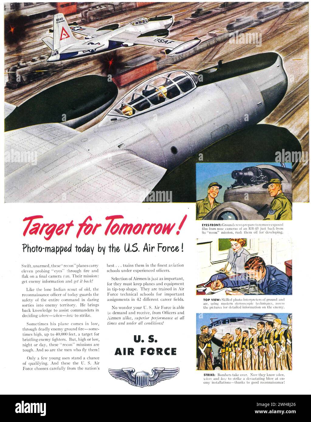 1951 U.S. Air force ad. 'Target for tomorrow!' Stock Photo