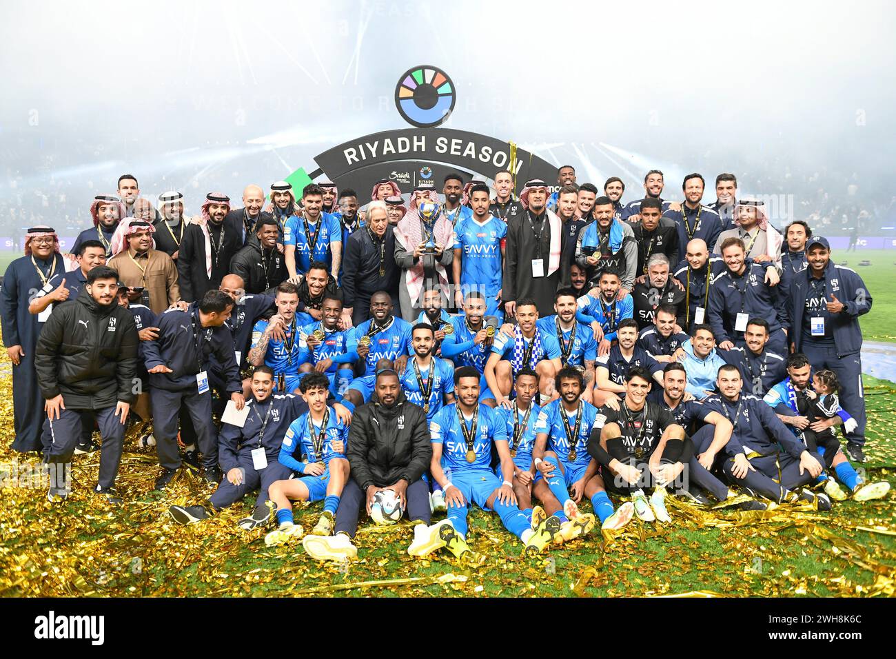 Al Hilal players celebrate the trophy of Riyadh Season Cup 2024 after