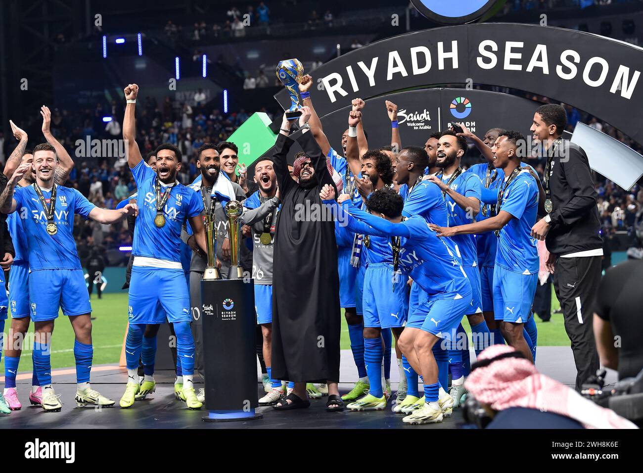 Al Hilal players celebrate the trophy of Riyadh Season Cup 2024 after