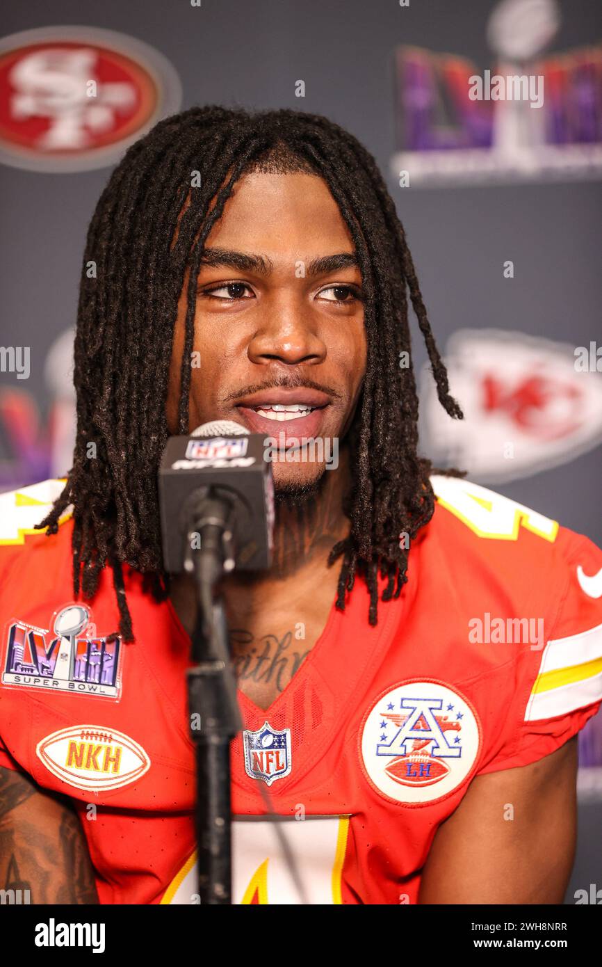 February 08, 2024 Kansas City Chiefs wide receiver Rashee Rice speaks
