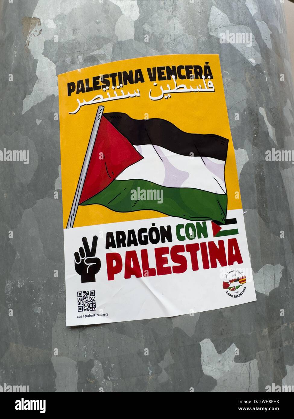 Sticker of support from the platform Aragon with Palestine, Zaragoza, Spain Stock Photo