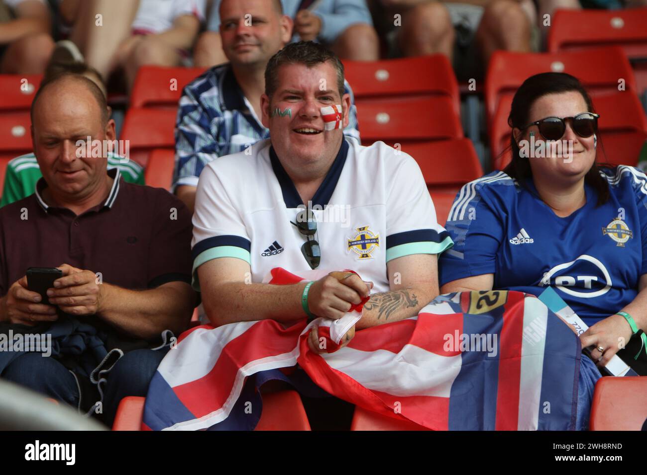 Fan with Ballymacash Rangers flag England v Northern Ireland UEFA ...