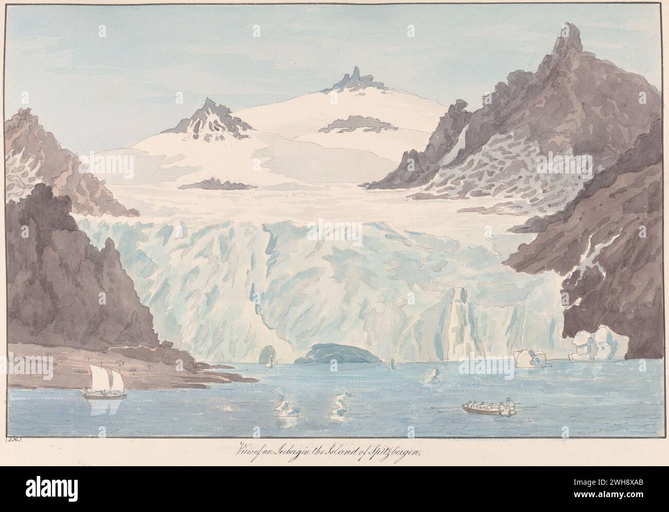 'View of an Iceberg in the Island of Spitzbergen' from the book 'Views of Polar Regions' by Charles Hamilton Smith, Belgian, undated, Watercolor and graphite on moderately thick, moderately textured, cream wove paper, Stock Photo