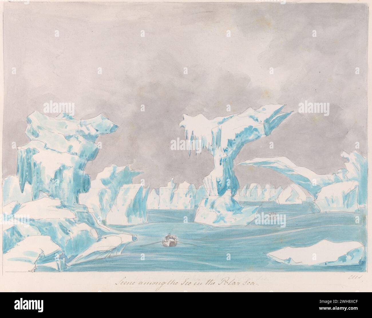 'Scene Among the Ice in the Polar Sea' from the book 'Views of Polar Regions' by Charles Hamilton Smith, Belgian, undated, Watercolor and graphite on moderately thick, moderately textured, cream wove paper, Stock Photo