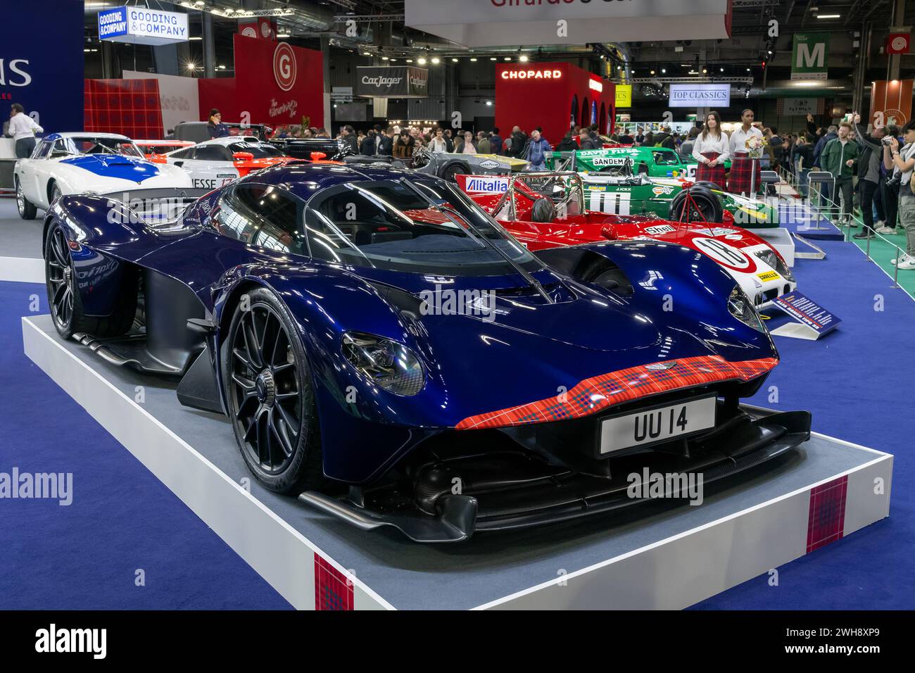 Paris, France - Rétromobile 2024. Focus on a Mariana Blue 2023 Aston Martin Valkyrie. Stock Photo
