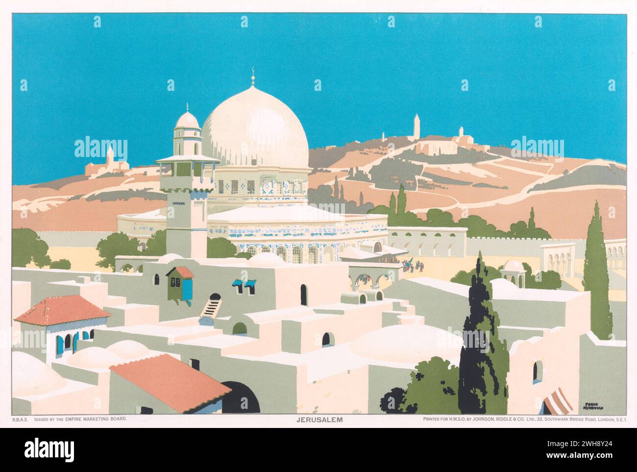 Jerusalem,...   Print made by Frank Newbould, 1887–1951, British, Jerusalem, ca. 1929, Chromolithograph on canvas,  Issued by the Empire Marketing Board Stock Photo
