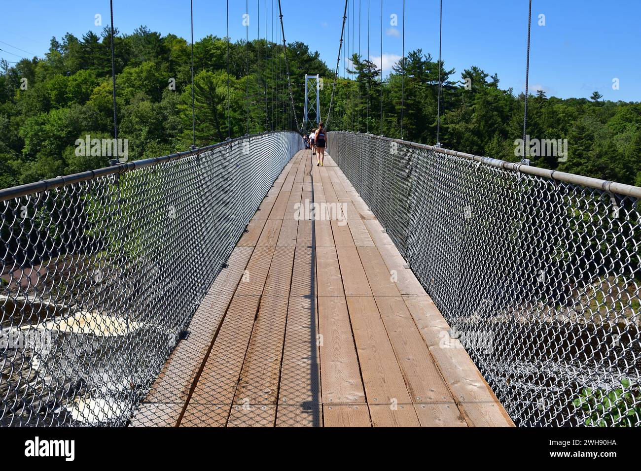 Suspended pedestrian bridge Parc des Chutes de la Chaudiere 113 meters long Quebec Stock Photo