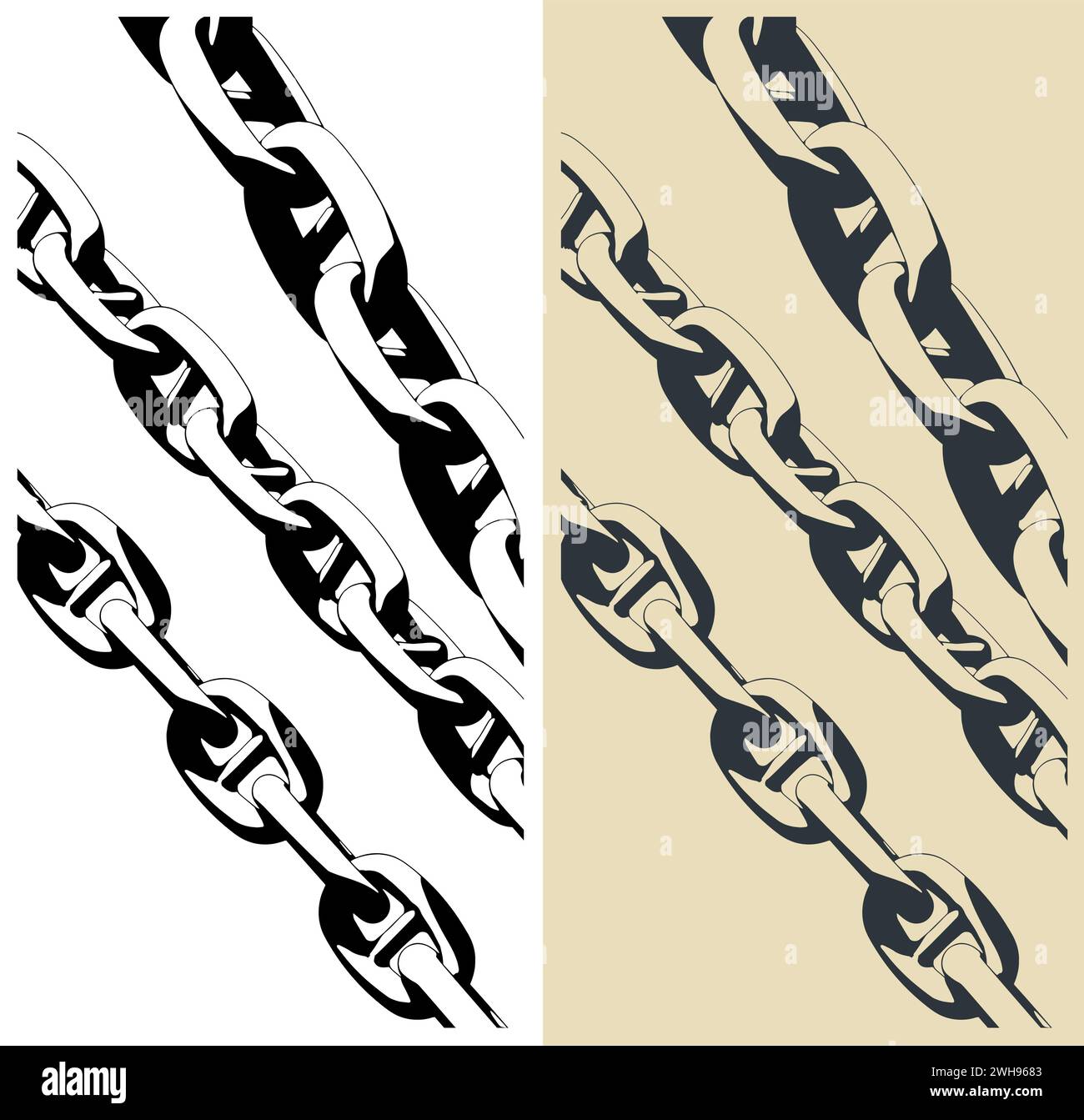 Stylized vector illustrations of large chains close up Stock Vector