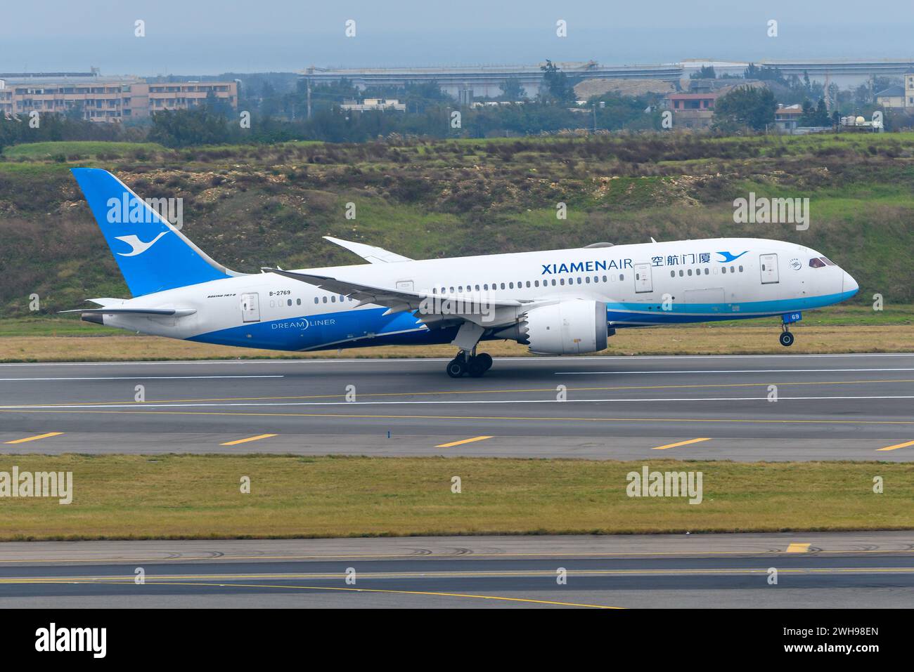 Airplane Boeing 787-8 Dreamliner of XiamenAir, also know as Xiamen Airlines departing. Xiamen Air Boeing 787 aircraft taking off. Stock Photo