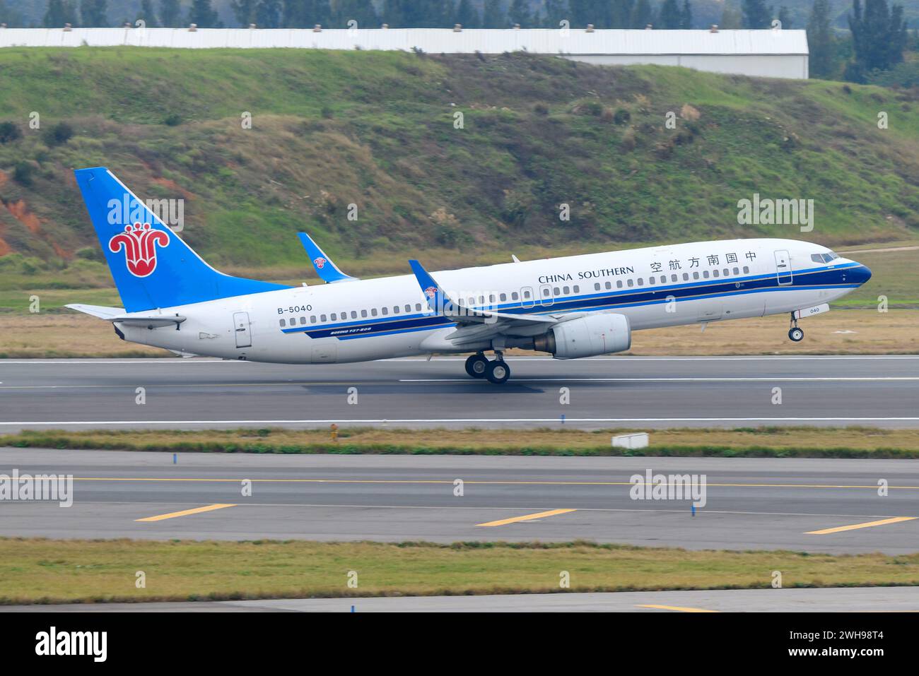 China Southern Airlines Boeing 737 aircraft taking off. Airplane Boeing 737-800 of China Southern airline. Plane of China Southern departing. Stock Photo