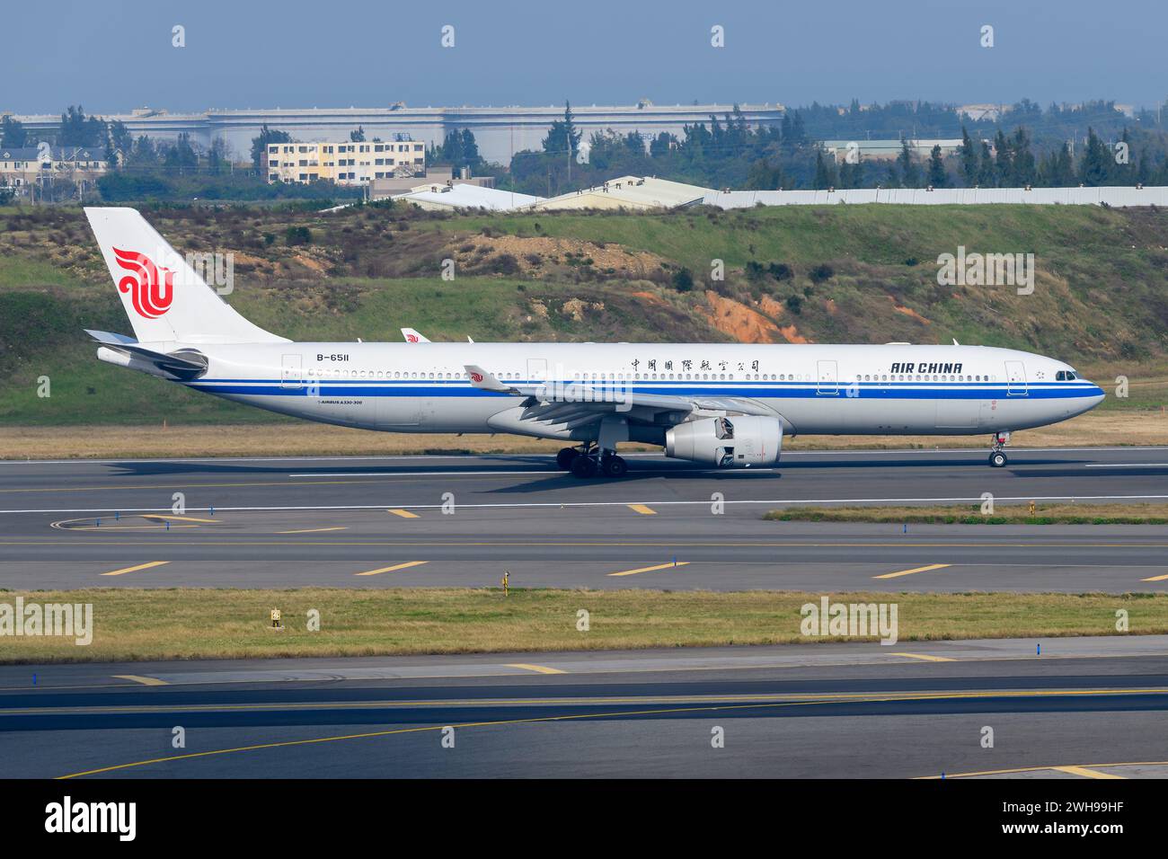 Air China Airbus A330 aircraft landing. Airplane A330-300 of Chinese airline Air China. Airplane of AirChina registered as B-6511. Stock Photo