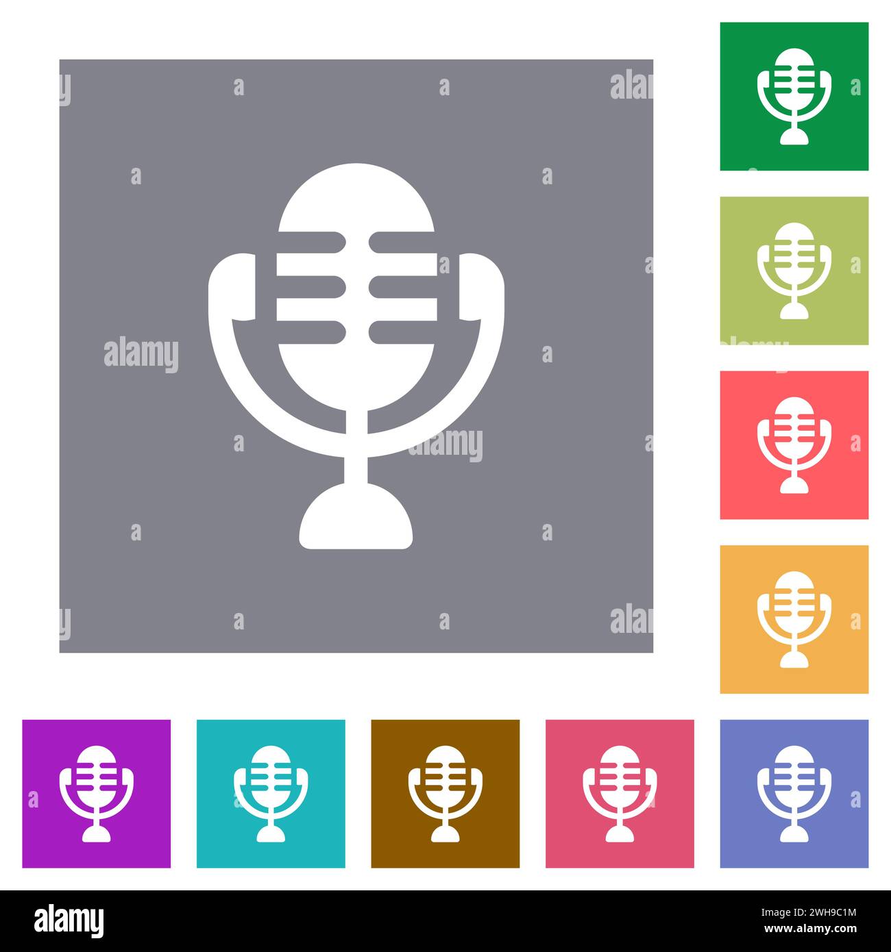 Studio microphone solid flat icons on simple color square backgrounds Stock Vector