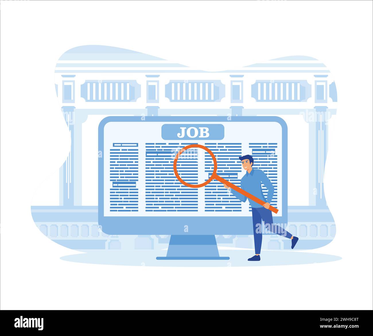 Find Jobs Online. Laptop with Vacancy Article on Monitor. flat vector