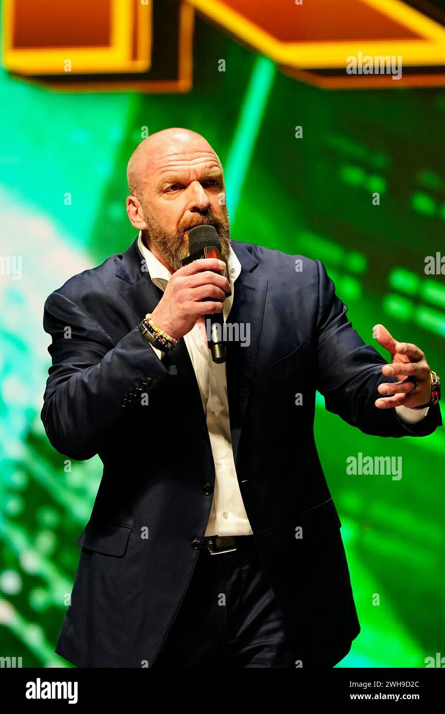 Las Vegas, Nv, United States. 08th Feb, 2024. LAS VEGAS, NV - February 8, 2024 : Paul “Triple H” Levesque, WWE Chief Content Officer at T-Mobile Arena for Wrestlemania XL kickoff on February 8, 2024 in Las Vegas, NV, United States. (Photo by Louis Grasse/PXimages) Credit: Sipa USA/Alamy Live News Stock Photo
