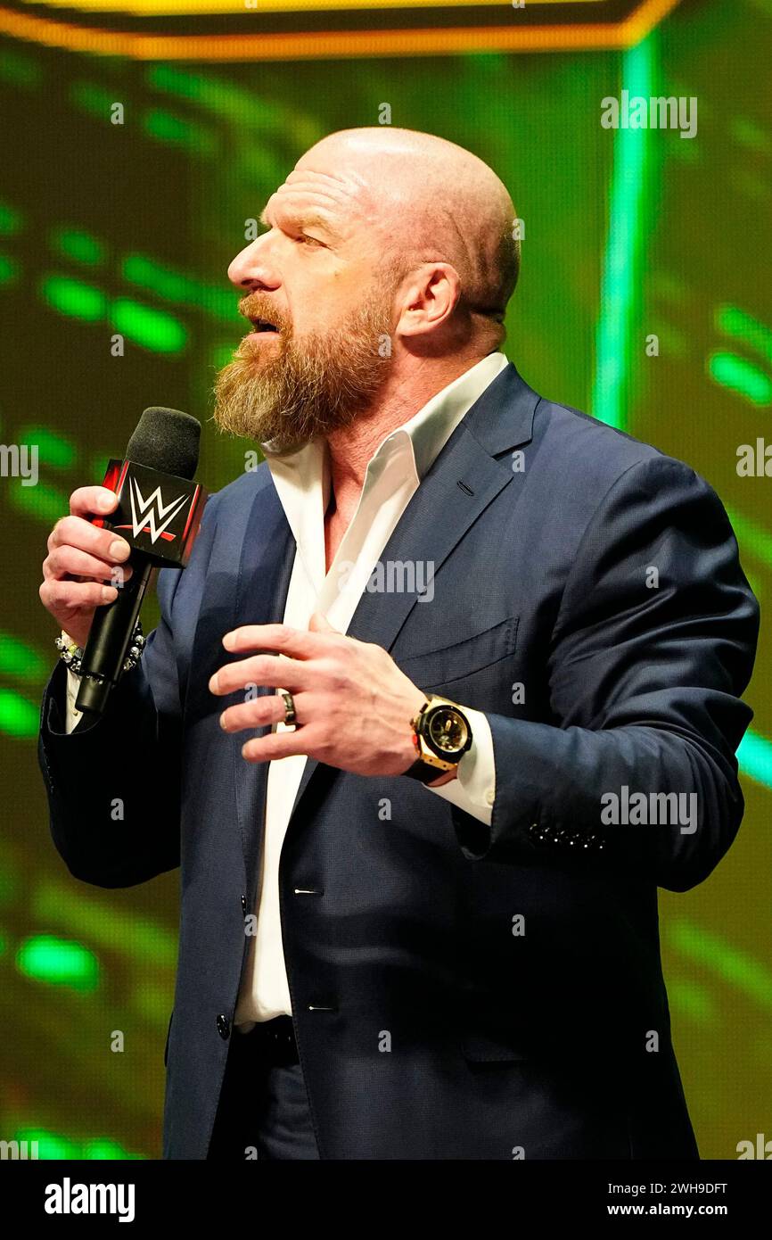 Las Vegas, Nv, United States. 08th Feb, 2024. LAS VEGAS, NV - February 8, 2024 : Paul “Triple H” Levesque, WWE Chief Content Officer at T-Mobile Arena for Wrestlemania XL kickoff on February 8, 2024 in Las Vegas, NV, United States. (Photo by Louis Grasse/PXimages) Credit: Sipa USA/Alamy Live News Stock Photo