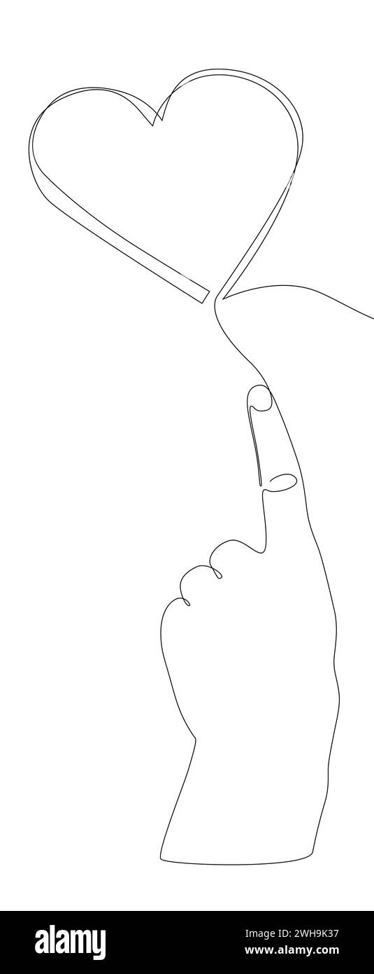 One continuous line of hand showing heart shape. Thin Line Illustration ...