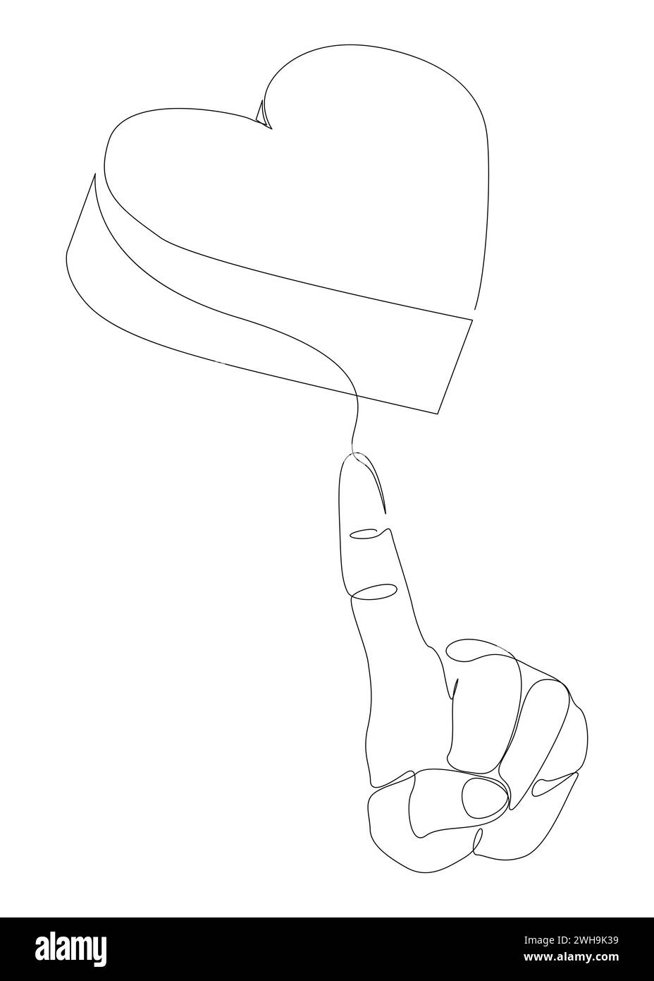 One continuous line of hand showing heart shape. Thin Line Illustration ...