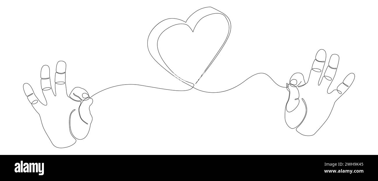 One continuous line of hand showing heart shape. Thin Line Illustration ...