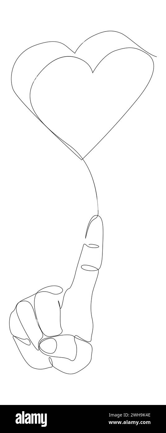 One continuous line of hand showing heart shape. Thin Line Illustration ...