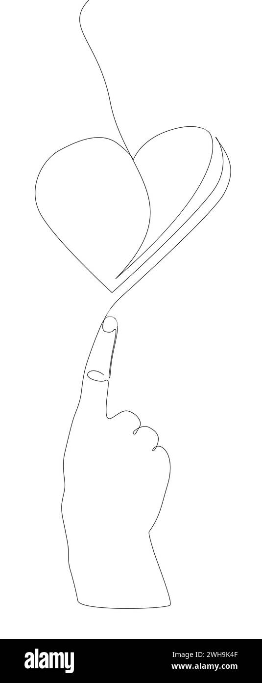 One continuous line of hand showing heart shape. Thin Line Illustration ...
