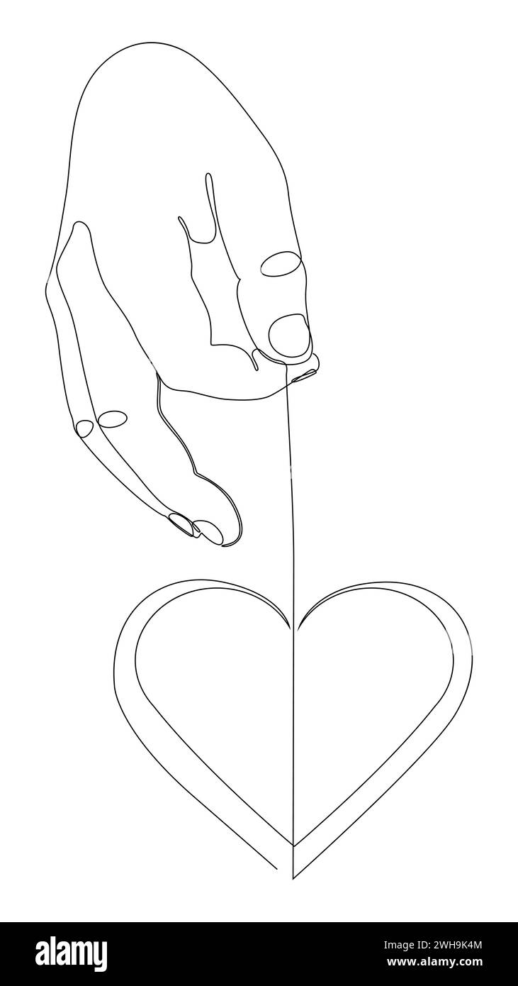 One continuous line of hand showing heart shape. Thin Line Illustration ...