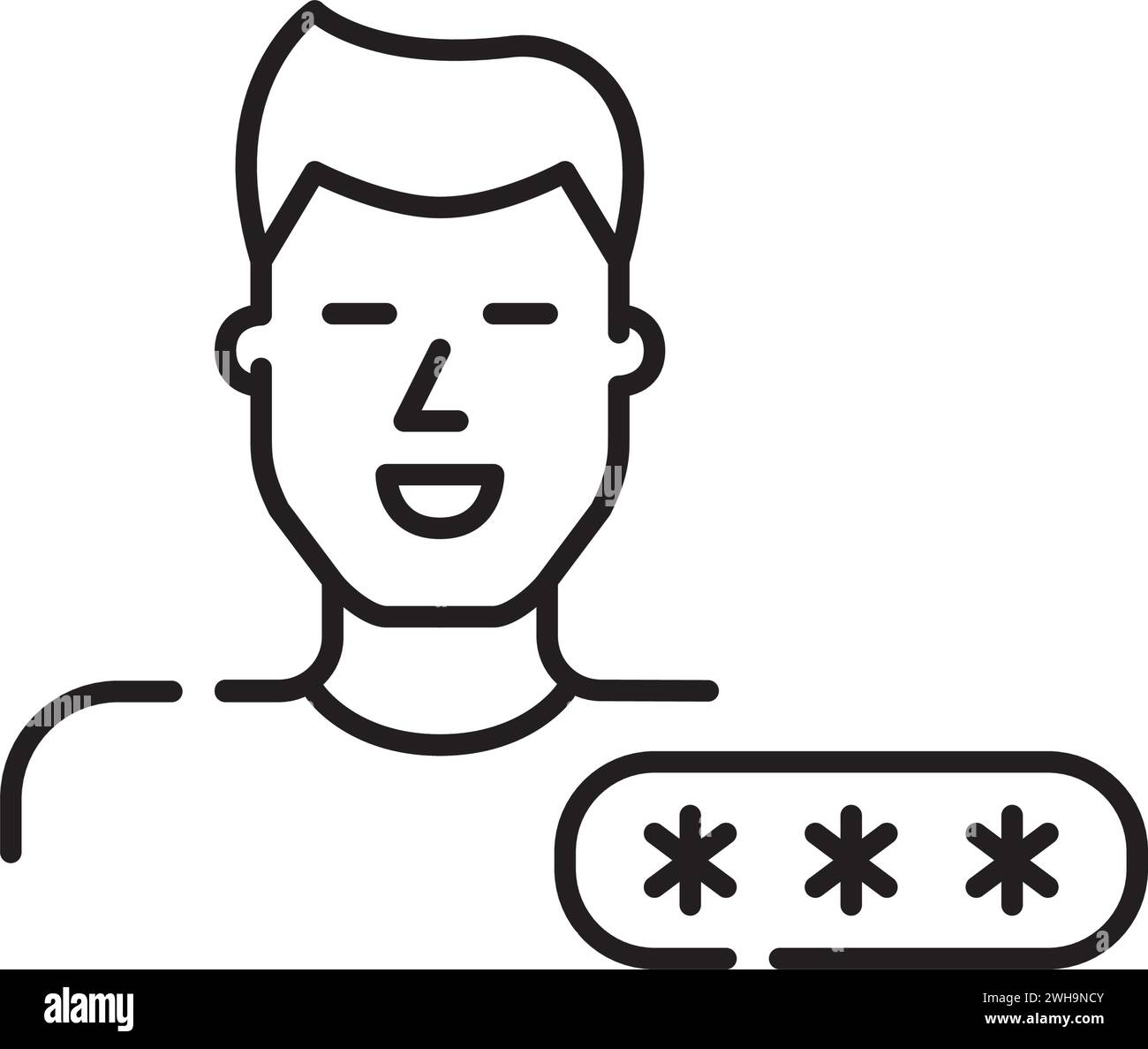 Password protected user account. Smiling man. Pixel perfect, editable stroke Stock Vector