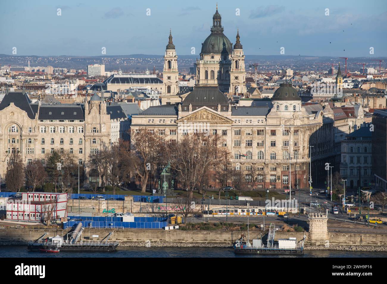 Budapest: panoramic view of the city with St Stephen Basilica. Hungary Stock Photo
