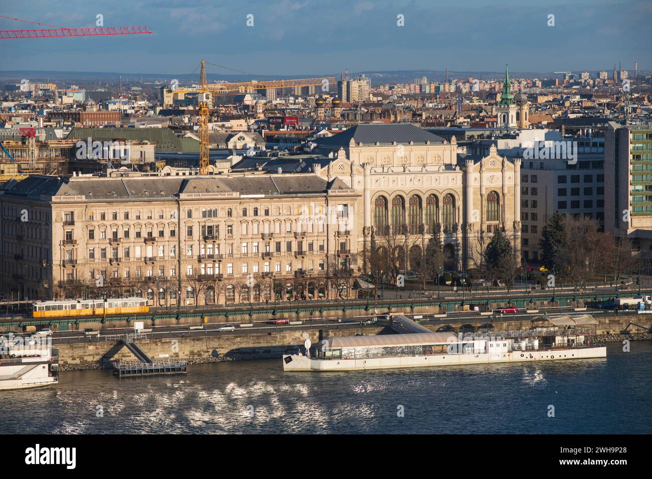 Budapest: panoramic view of the city with the Vigado Concert Hall and Danube River. Hungary Stock Photo