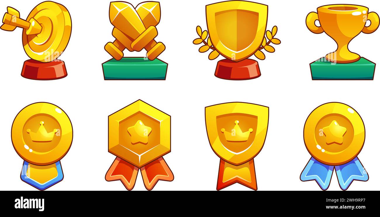 Game winner trophies set isolated on white background. Vector cartoon ...