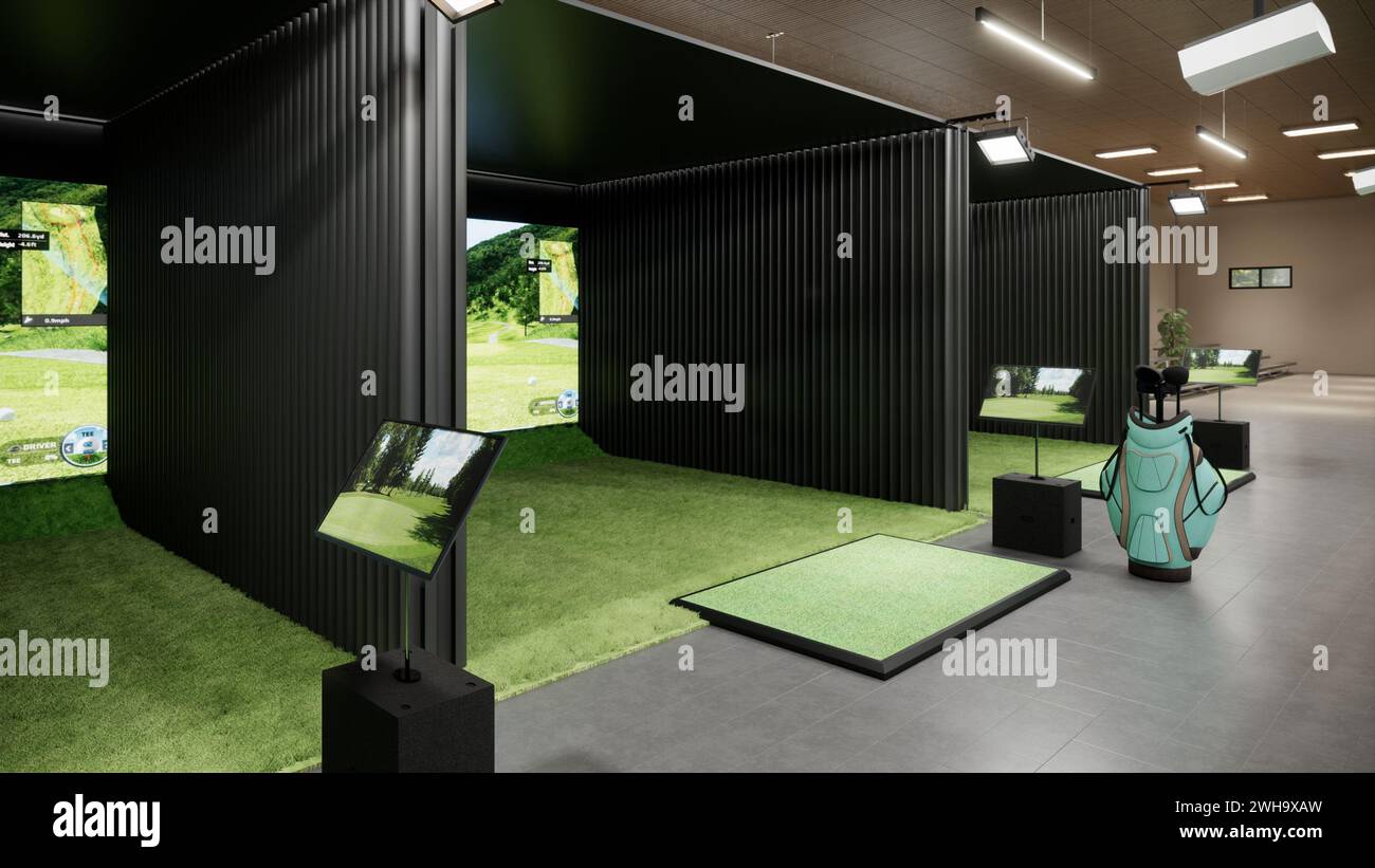 3d rendering Indoor golf simulator Stock Photo