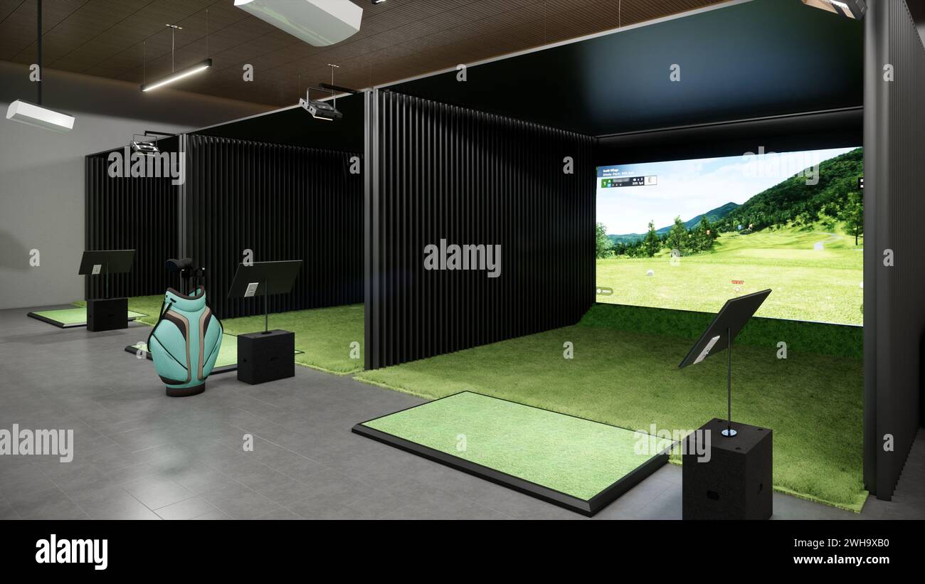 3d rendering Indoor golf simulator Stock Photo