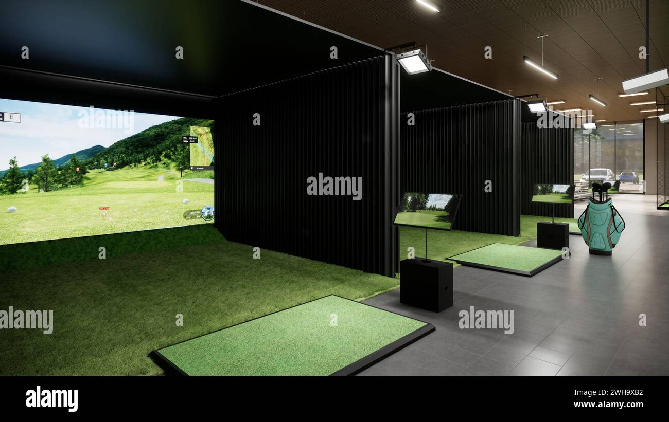 3d rendering Indoor golf simulator Stock Photo