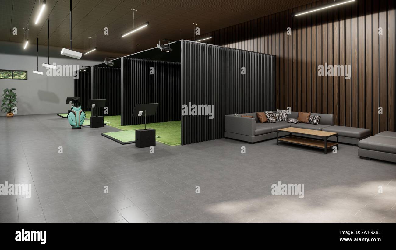 3d rendering Indoor golf simulator Stock Photo