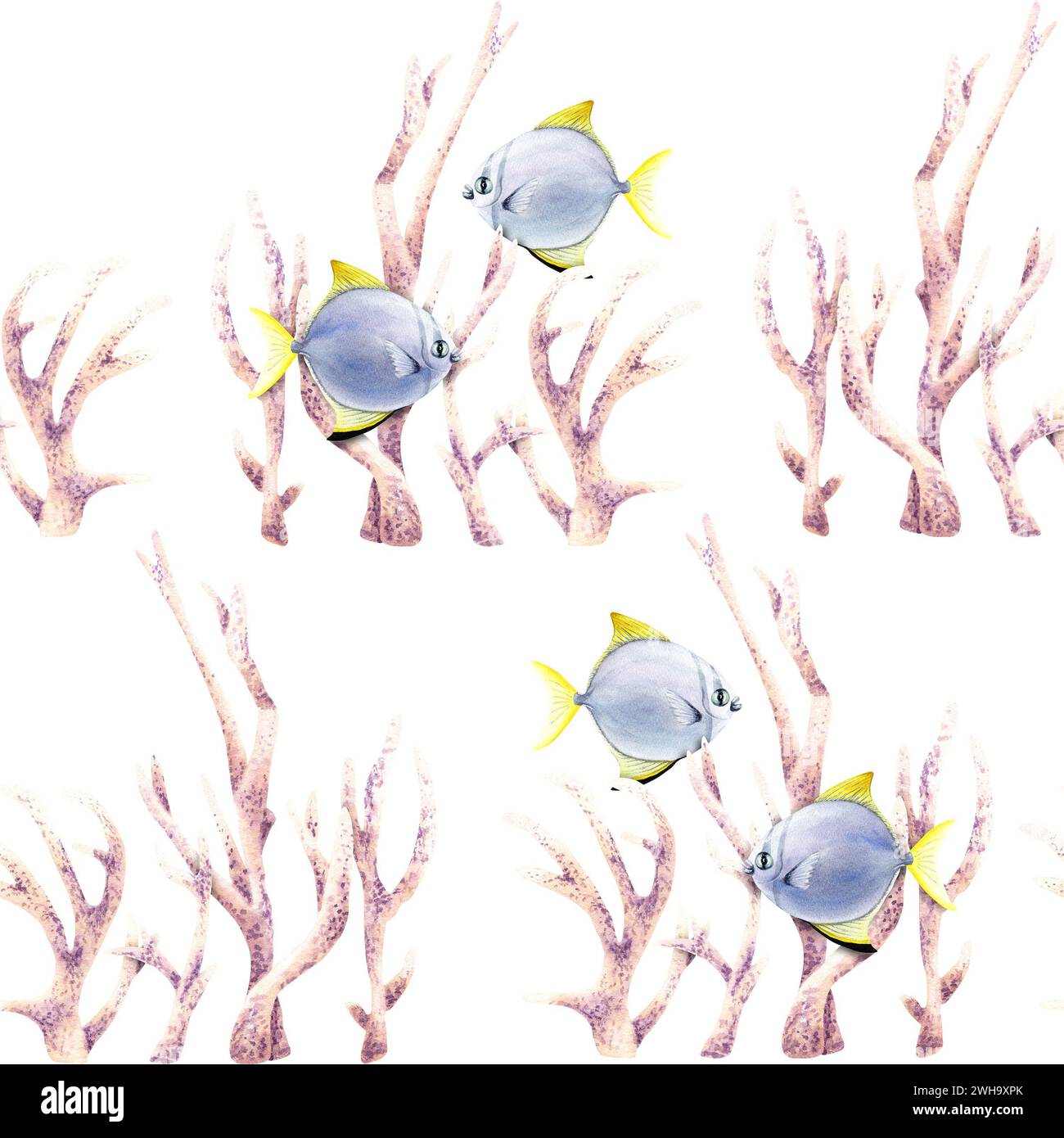 Seamless pattern with composition with corals and exotic fishes ...