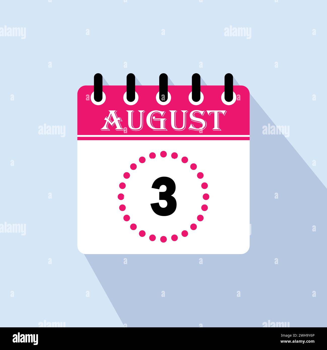 Icon calendar day 3 August. Days of the month, vector illustration flat style Stock Vector