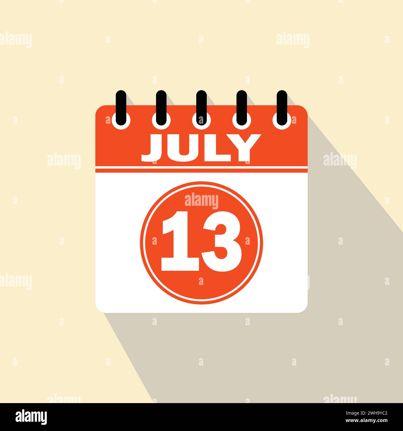 Icon calendar day 13 July 13th days of the month vector