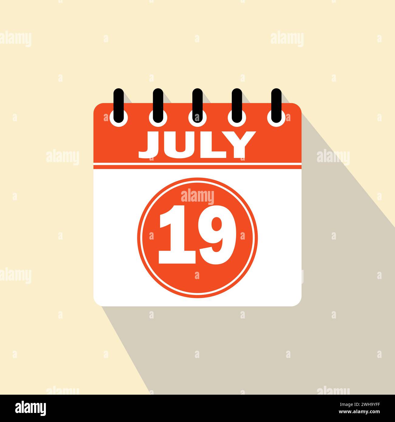 Icon calendar day - 19 July. 19th days of the month, vector illustration. Stock Vector
