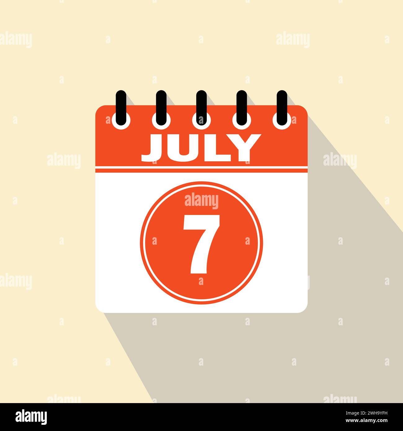 Icon calendar day - 7 July. 7th days of the month, vector illustration. Stock Vector