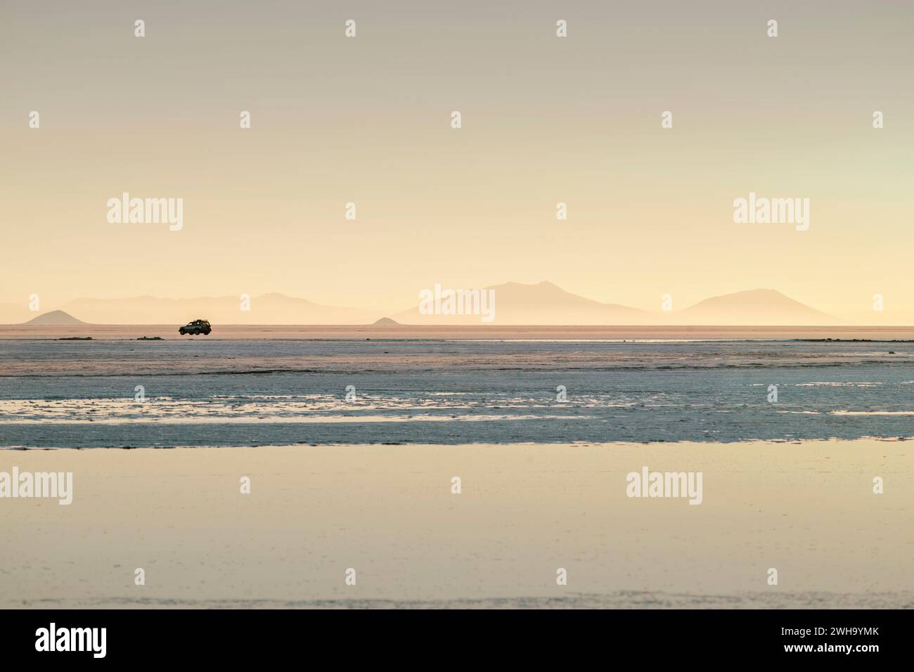 scenic twilight landscape at Uyuni Salt Flats in Bolivia Stock Photo